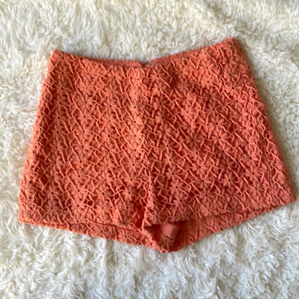 Coral lace zip back shorts